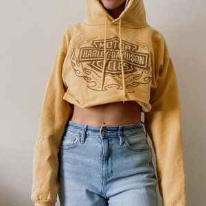 Yellow Harley Davidson Cropped Hoodie